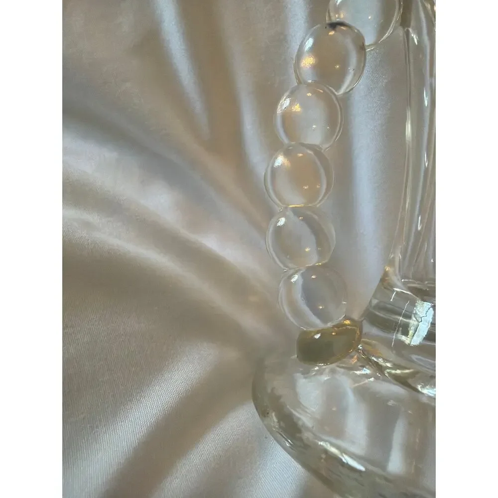 Vintage Imperial Glass Candlewick Fan Vase Beaded Rim Loop Handles Clear Glass